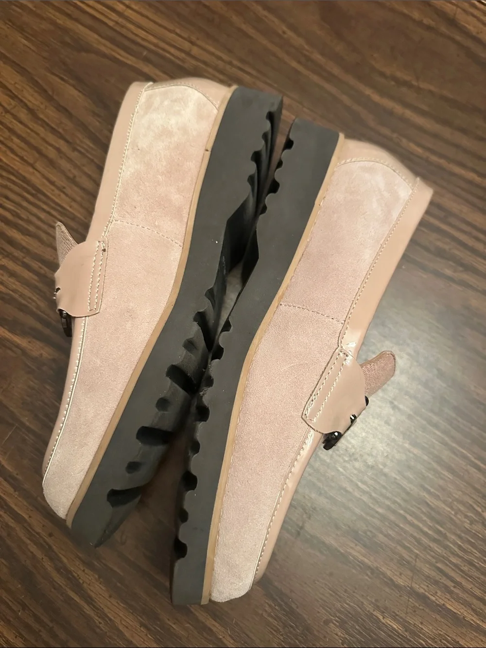 Donald J. Pliner Pale Pink Lizard-Texture Loafers with Metal Bit